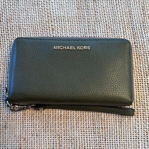 Michael Kors Olive Green Zip Around Wallet/Wristlet